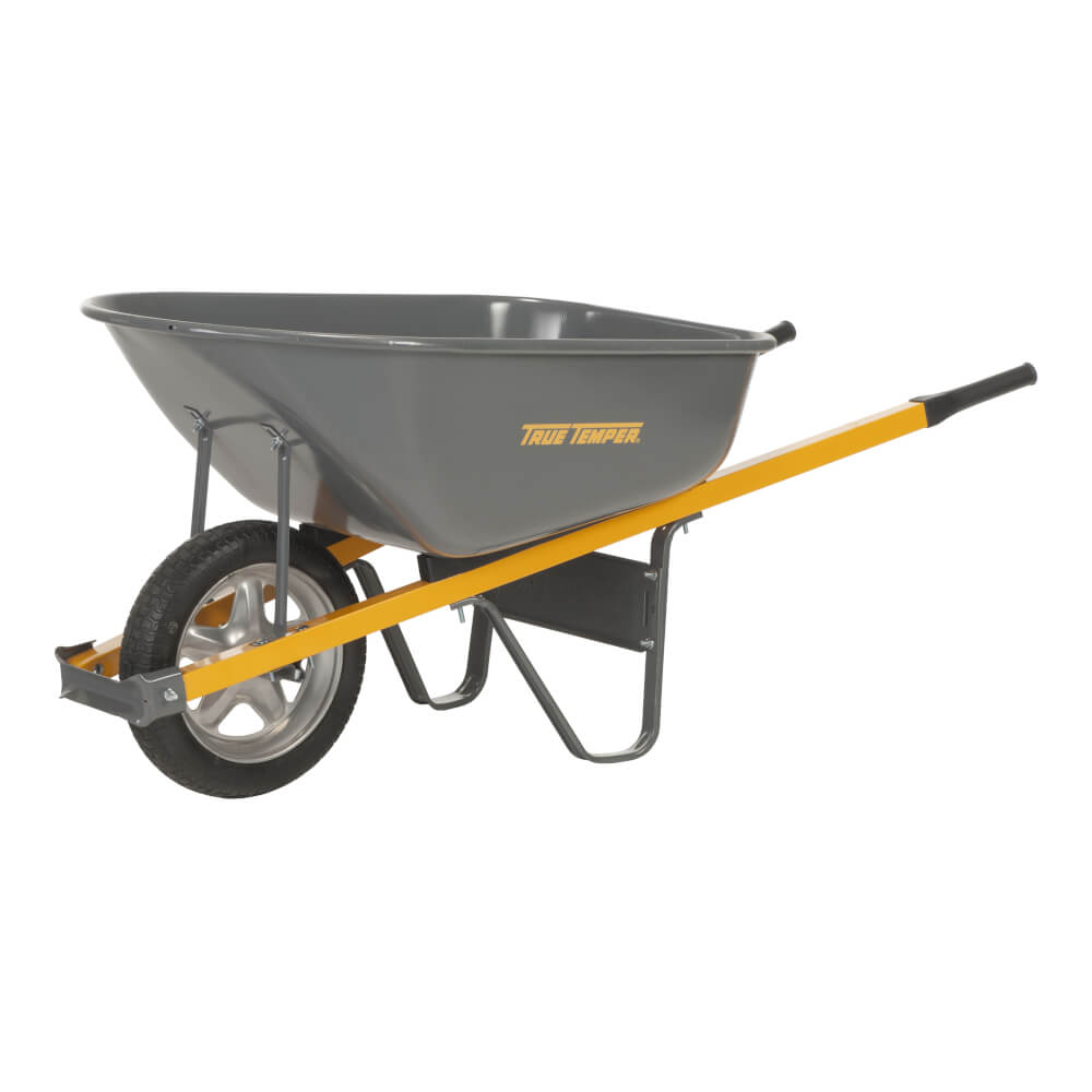 Wheelbarrow, 6 cu. ft. steel tray, steel hdles, sport flat-free tire.