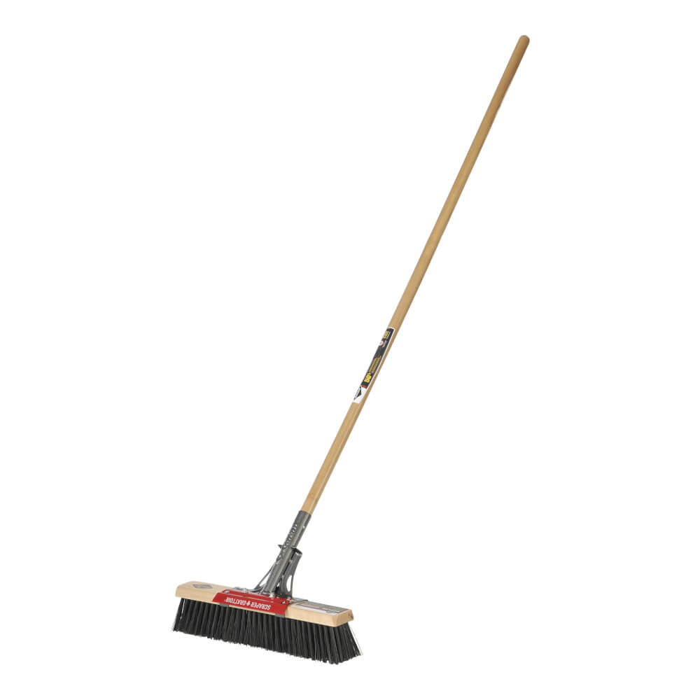 Push broom with scraper, 18&quot;, rough surface, wood hdle, lh, Garant Pro