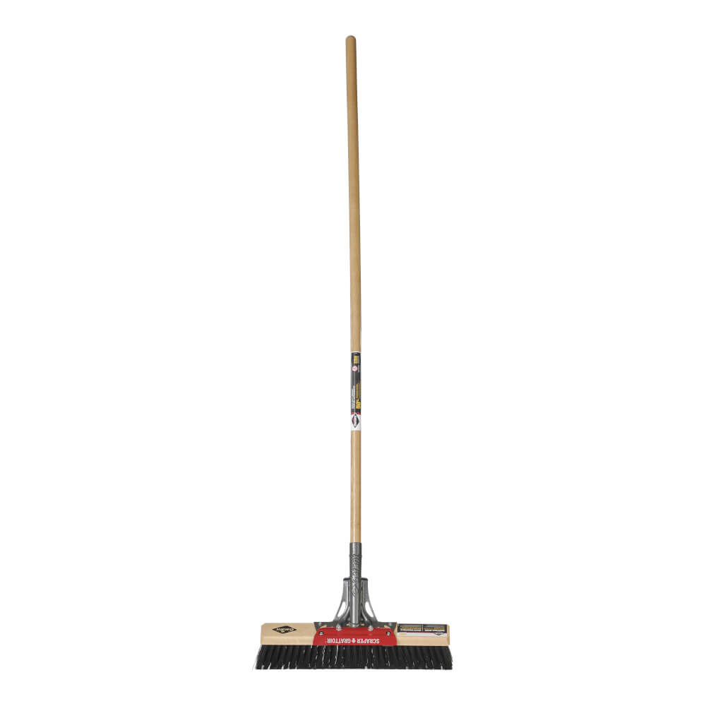 Push broom with scraper, 18&quot;, rough surface, wood hdle, lh, Garant Pro