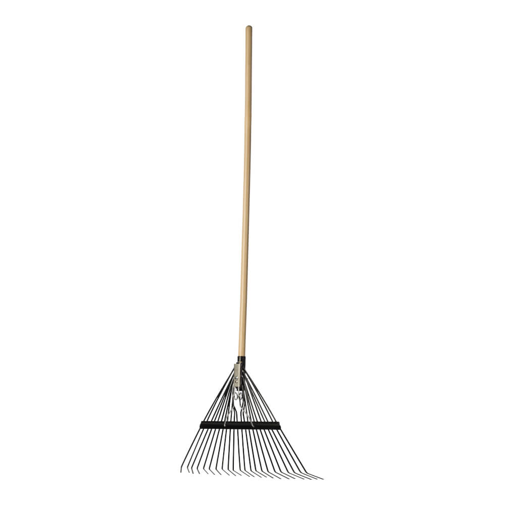 Springback lawn rake, 22 steel tines, hardwood hdle